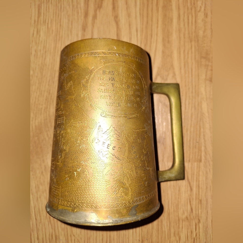 VINTAGE WWII Brass Trench Art Tankard Stein